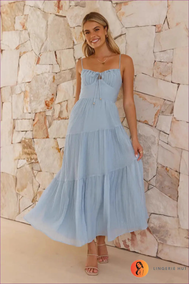 Tiered Maxi Dress with Spaghetti Straps - Garden Party Ready