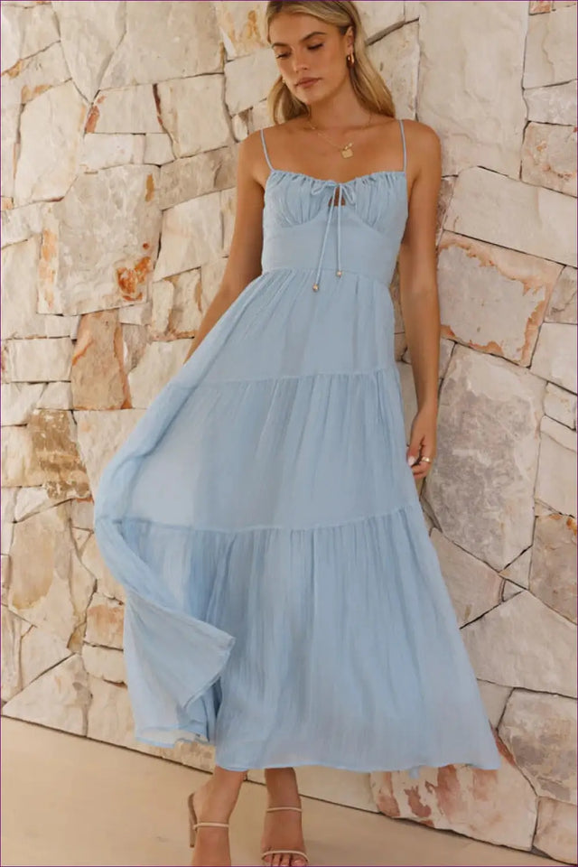 Tiered Maxi Dress with Spaghetti Straps - Garden Party Ready
