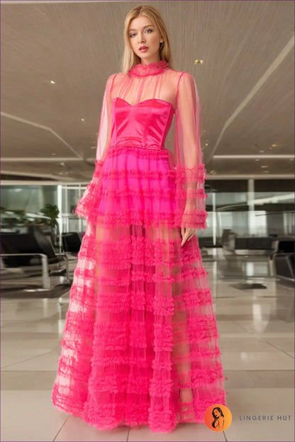 Mesh Maxi Dress with Halter Backless Cut - Quiet Confidence - s / Coral Red - Bodysuit - Lingerie Hut - All Season