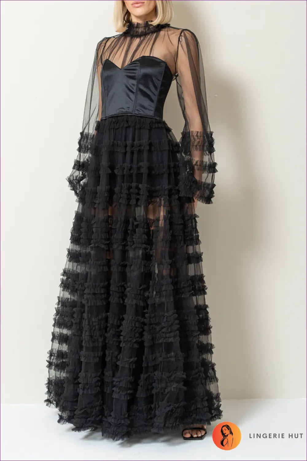 Mesh Maxi Dress with Halter Backless Cut - Quiet Confidence - s / Black - Bodysuit - Lingerie Hut - All Season