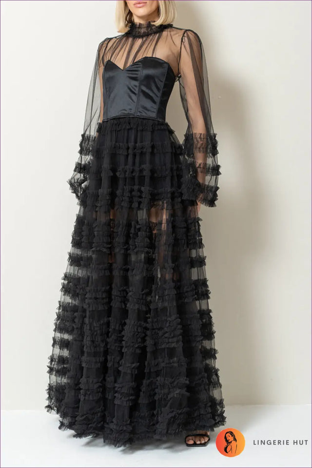 Tiered Mesh Maxi Dress