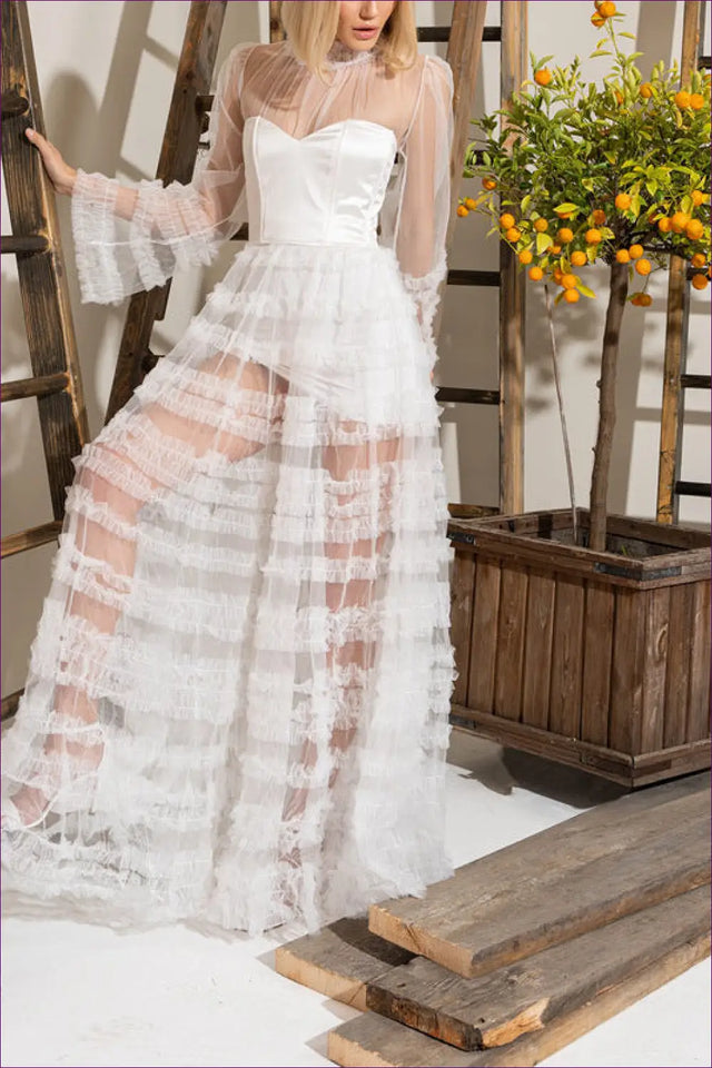 Tiered Mesh Maxi Dress