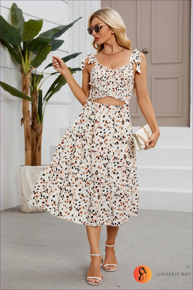 Tiered Midi Dress with Cutout Waist - Sunlit Holiday Escape