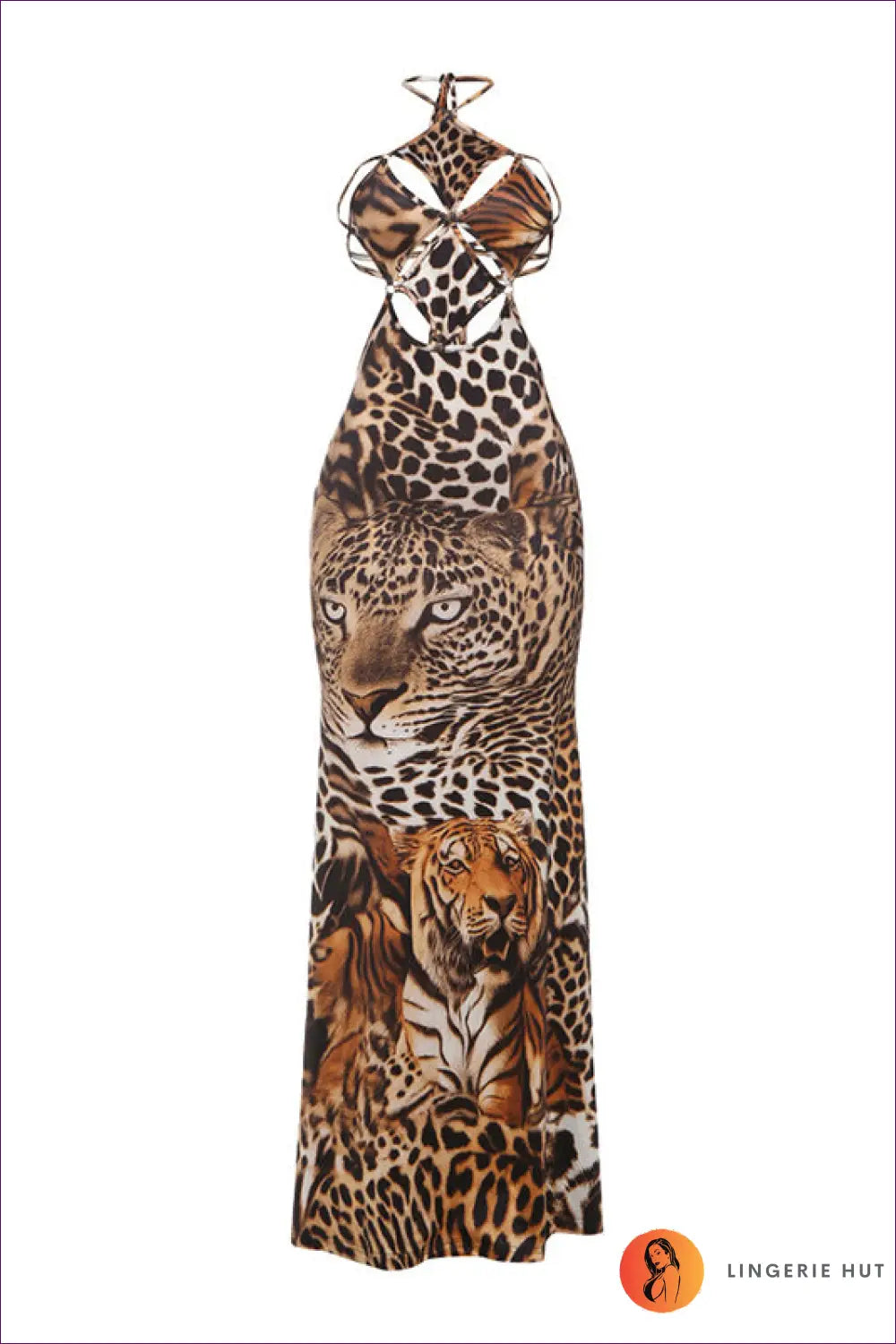 Tiger Print Maxi Dress with Cutout - Worth a Second Look - s / Brown - Dresses - Lingerie Hut - Animal • Backless