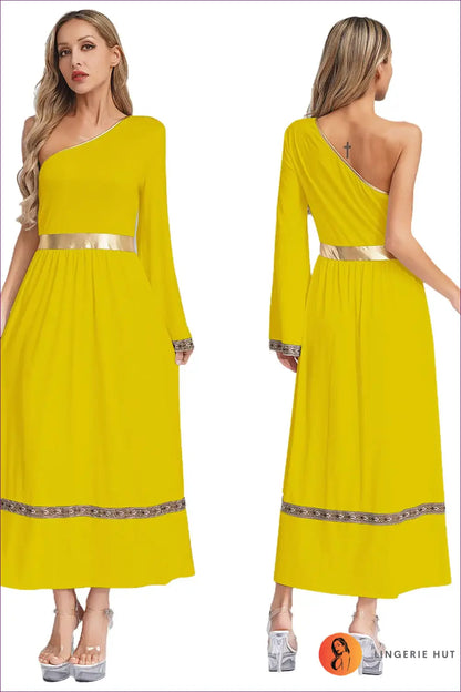 Toga Costume with One-shoulder Belt Detail - Olympian Statement - Yellow / s - just in • Party • Role Play • Theme