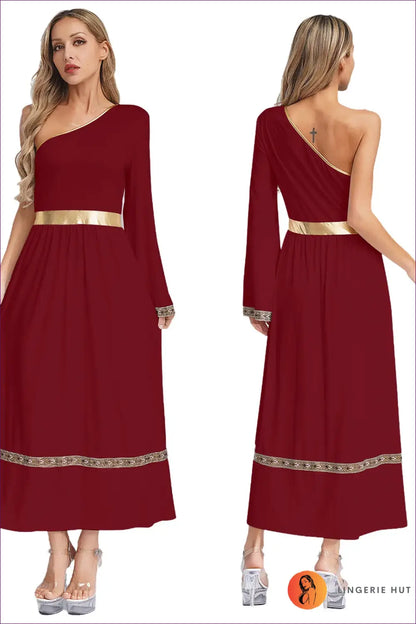 Toga Costume with One-shoulder Belt Detail - Olympian Statement - Burgundy / s - just in • Party • Role Play • Theme