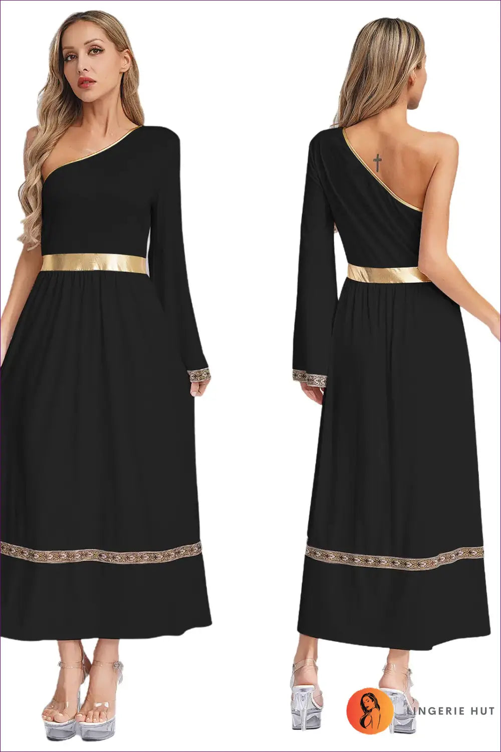 Toga Costume with One-shoulder Belt Detail - Olympian Statement - Black / s - just in • Party • Role Play • Theme