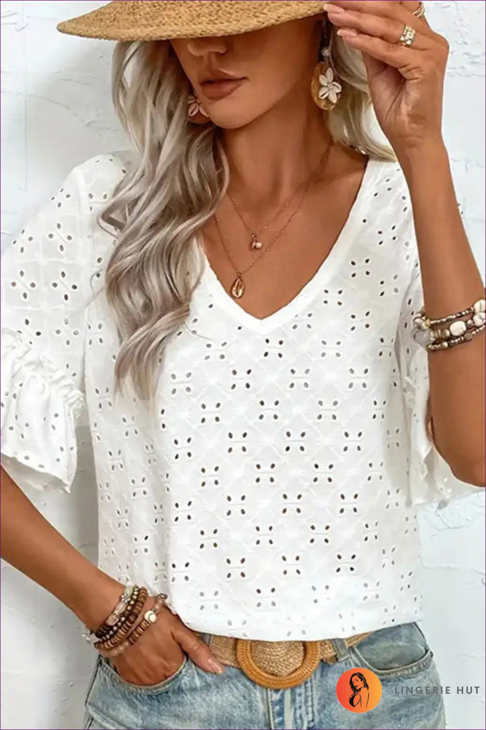 Top with Eyelet Embroidery - Bohemian Afternoons for Blouse, Boho, Casual, Cotton, Cutout