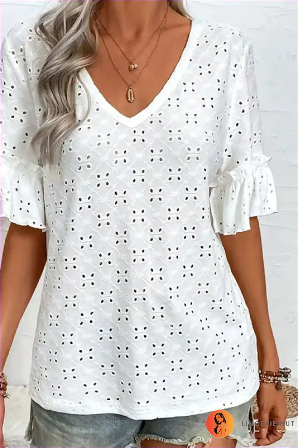 Top with Eyelet Embroidery - Bohemian Afternoons for Blouse, Boho, Casual, Cotton, Cutout