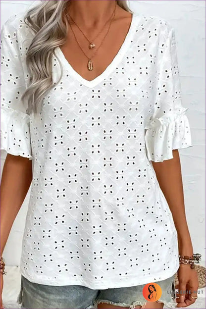 Top with Eyelet Embroidery - Bohemian Afternoons for Blouse, Boho, Casual, Cotton, Cutout