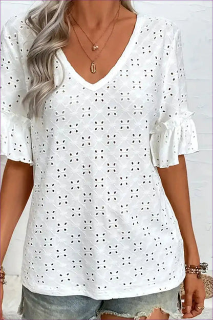 Top with Eyelet Embroidery - Bohemian Afternoons for Blouse, Boho, Casual, Cotton, Cutout