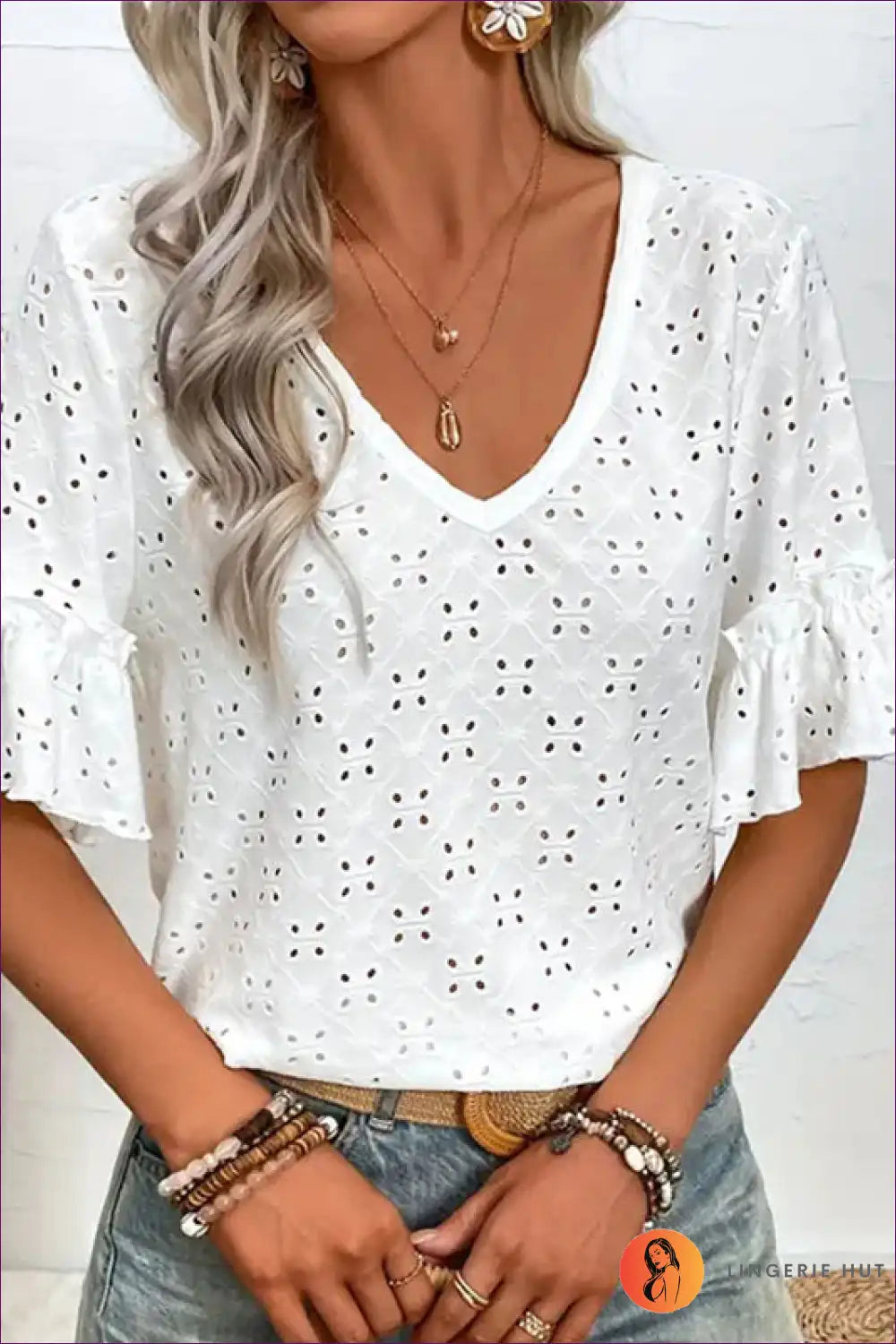 Top with Eyelet Embroidery - Bohemian Afternoons for Blouse, Boho, Casual, Cotton, Cutout
