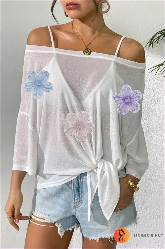 Top with Floral Appliques - Bohemian Weekend Vibes - one Size / White 3 Lace Flower - Lingerie Hut - Blouse • Boho