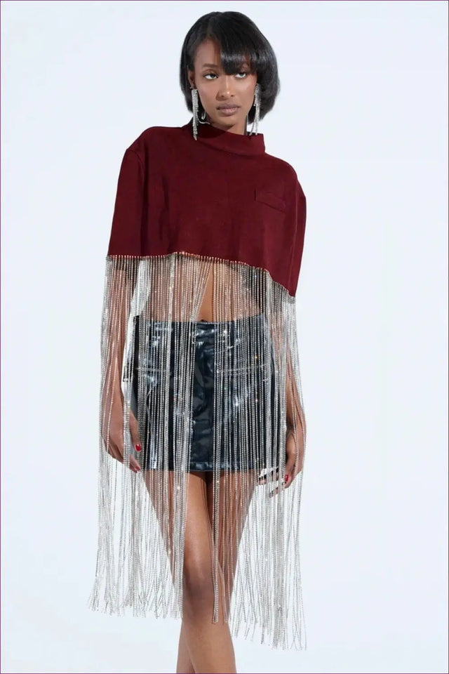 Fringe Crop Top with Metallic Detail - Moves With You
