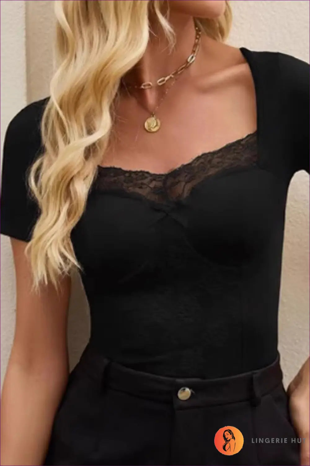 Top with Lace Sweetheart Neckline - Romantic Confidence - s / Black - Lingerie Hut - All Season • Blouse • Casual