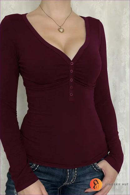 Top with Ruched Button Detail - Layered Sophistication for All Season, Blouse, Casual, Cutout, Everyday