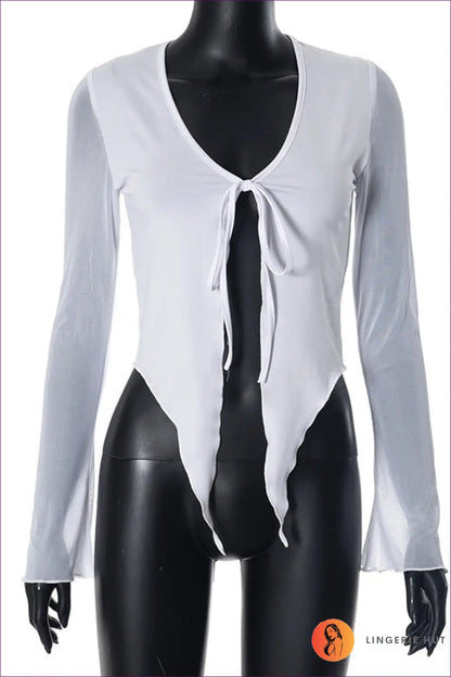 Tie Front Top with Asymmetric Hem - Effortless Allure - s / White - Lingerie Hut - All Season • Blouse • Casual