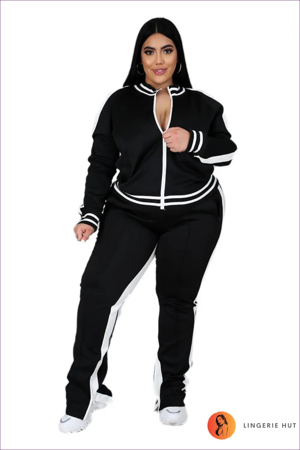 Tracksuit Set with Contrast Trim - Athletic Confidence - l / Black - Outfit - Lingerie Hut - Activewear • All Season