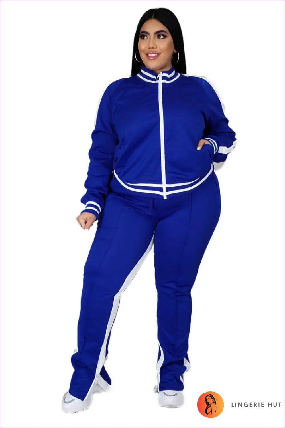 Tracksuit Set with Contrast Trim - Athletic Confidence - l / Blue - Outfit - Lingerie Hut - Activewear • All Season