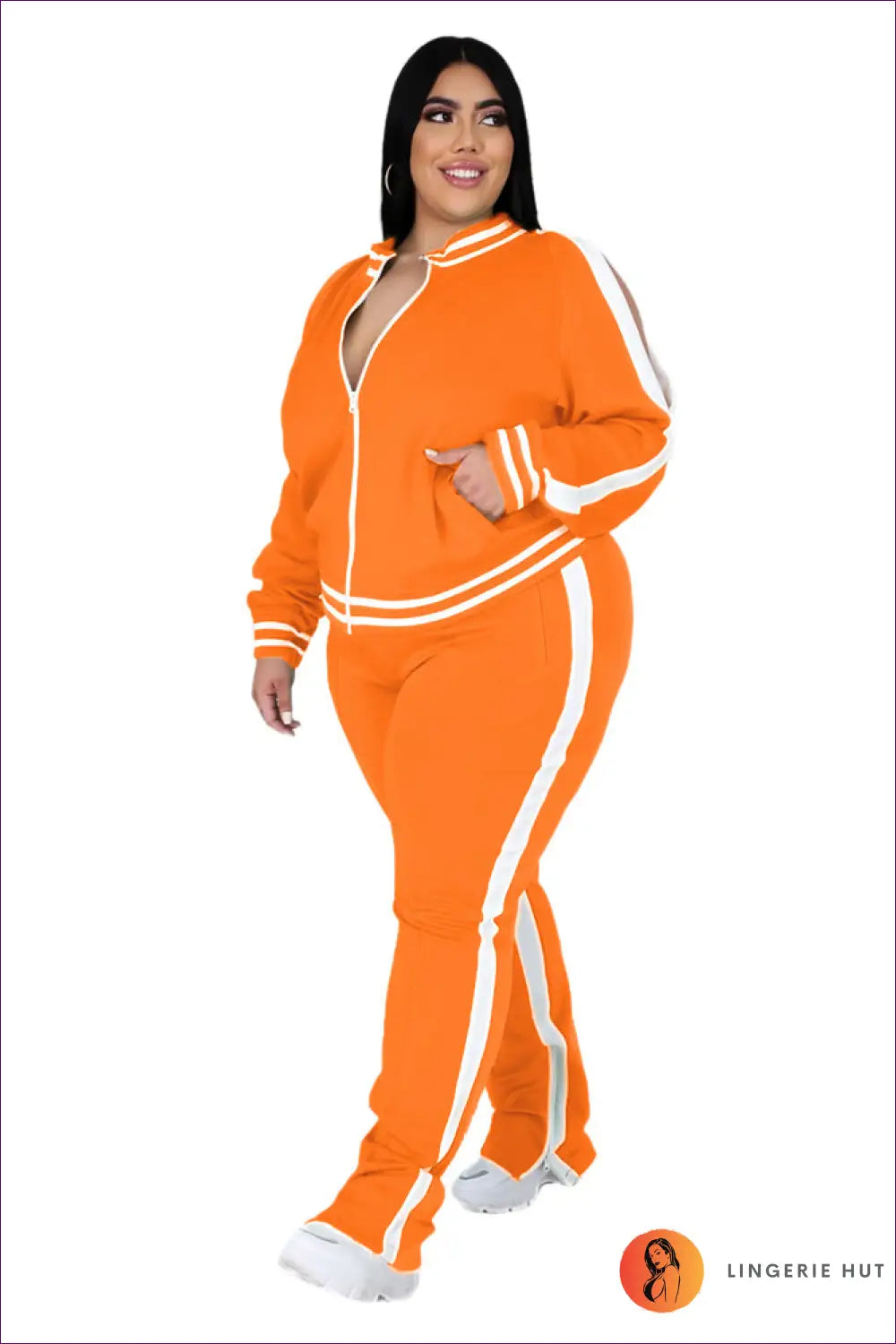 Tracksuit Set with Contrast Trim - Athletic Confidence - l / Orange - Outfit - Lingerie Hut - Activewear • All Season