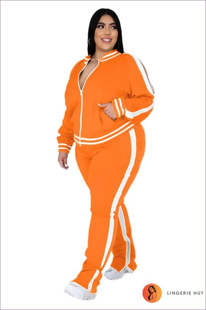 Tracksuit Set with Contrast Trim - Athletic Confidence - l / Orange - Outfit - Lingerie Hut - Activewear • All Season