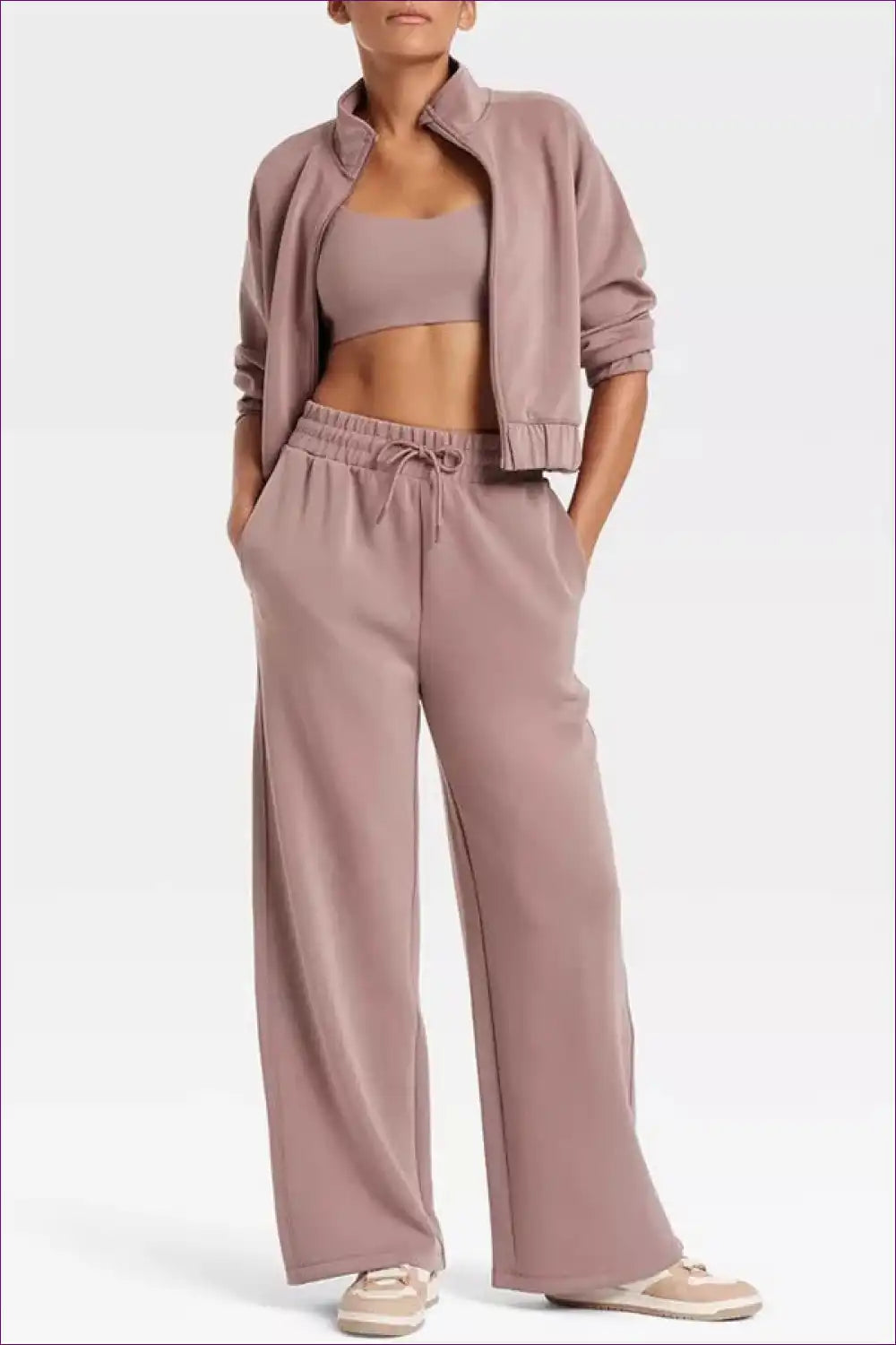 Tracksuit Set with Cropped Jacket - Athleisure Confidence for Activewear, All Season, Casual, co Ord, Crop