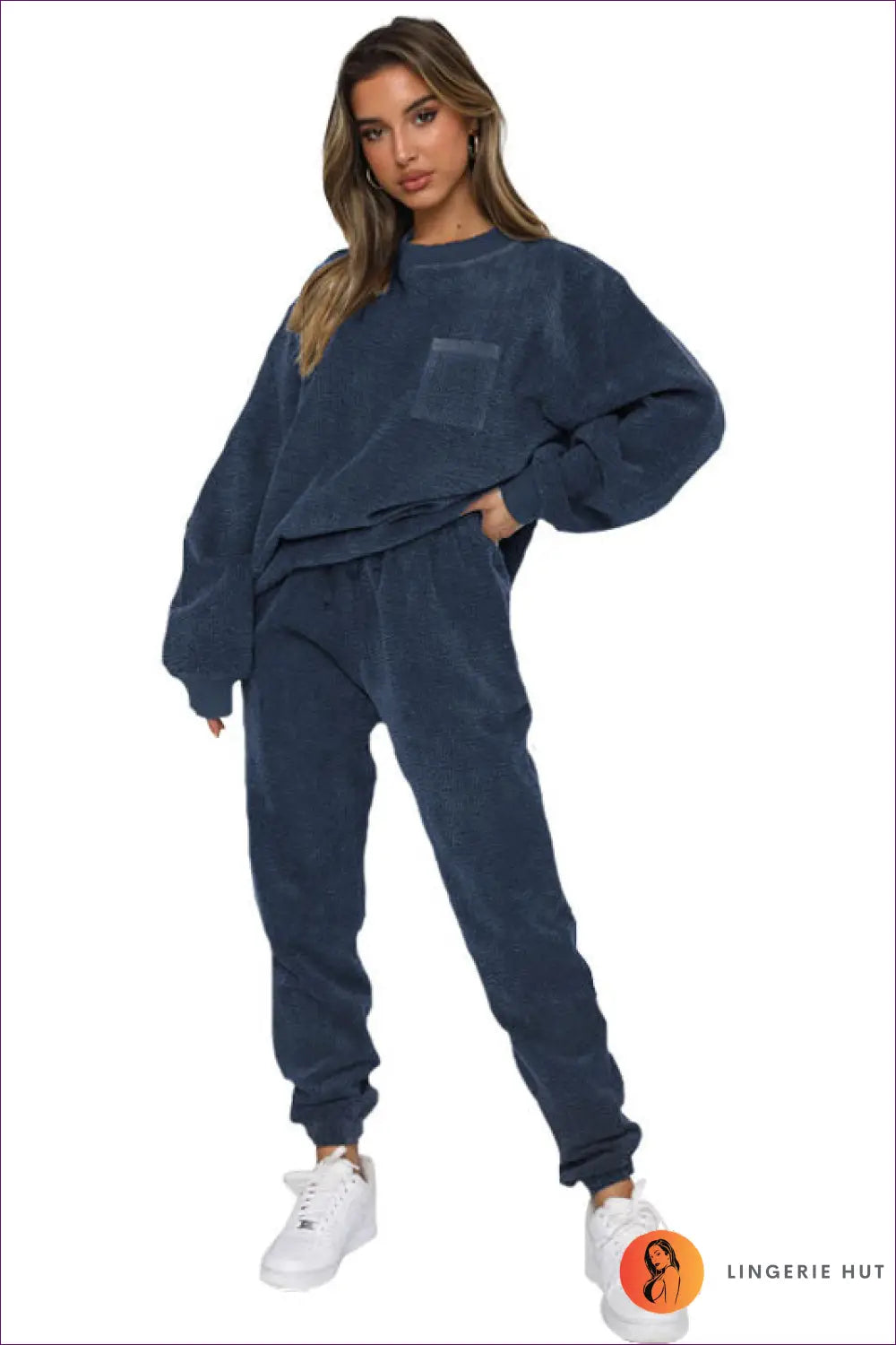 Tracksuit Set with Ribbed Texture - Cosy Sunday Ritual - s / Sea Blue - Loungewear - Lingerie Hut - All Season • Autumn