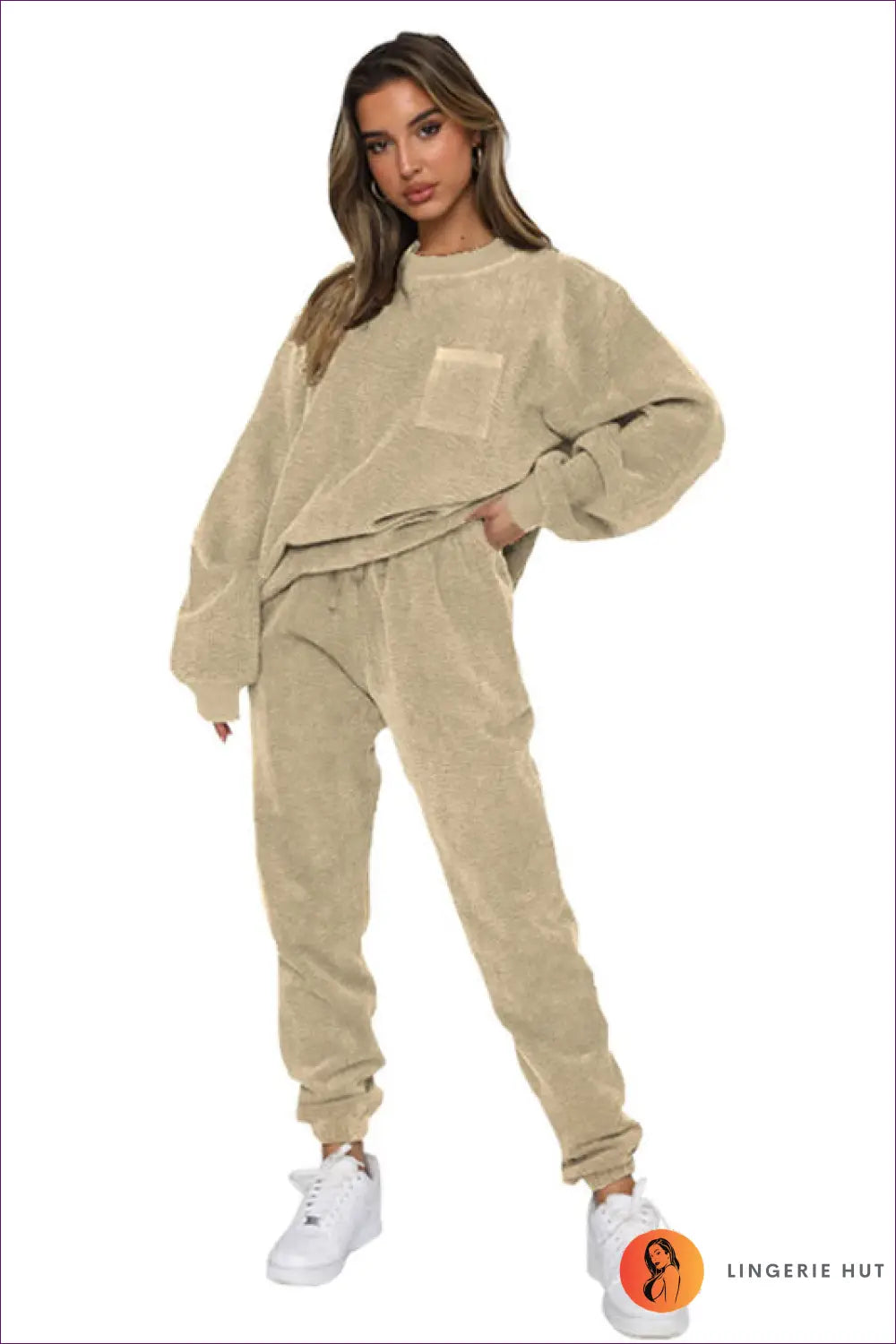 Tracksuit Set with Ribbed Texture - Cosy Sunday Ritual - s / Apricot - Loungewear - Lingerie Hut - All Season • Autumn