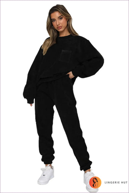 Tracksuit Set with Ribbed Texture - Cosy Sunday Ritual - s / Black - Loungewear - Lingerie Hut - All Season • Autumn