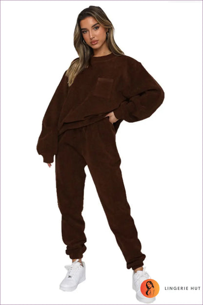 Tracksuit Set with Ribbed Texture - Cosy Sunday Ritual - s / Coffee - Loungewear - Lingerie Hut - All Season • Autumn