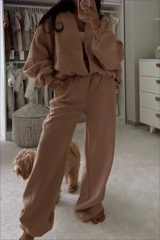 Tracksuit Set with Zip Jacket - Elevated Leisure for Activewear, All Season, Autumn, Casual, co Ord