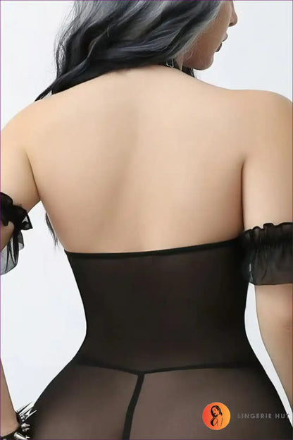 Transparent Halter Nurse Dress with Sheer Panels for Clubwear, Costume, Halter, just In, Mesh