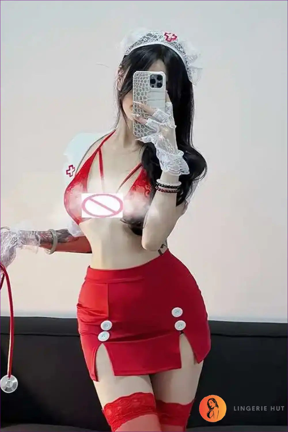 Transparent Lace Nurse Lingerie Dress for Halloween Parties Boudoir, Costume, Halloween, just In, Lace