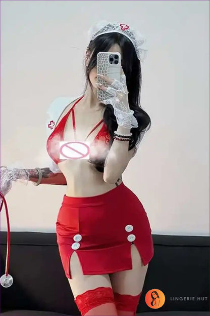 Transparent Lace Nurse Lingerie Dress for Halloween Parties Boudoir, Costume, Halloween, just In, Lace