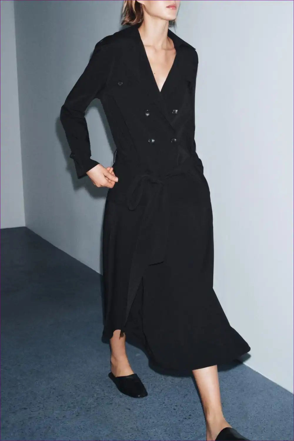 Trench Coat Dress with Belt - Sophisticated Power Play for A-line, All Season, Casual, Dress, Evening Wear
