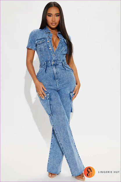 Trendy Denim Utility Jumpsuit - Effortless Style