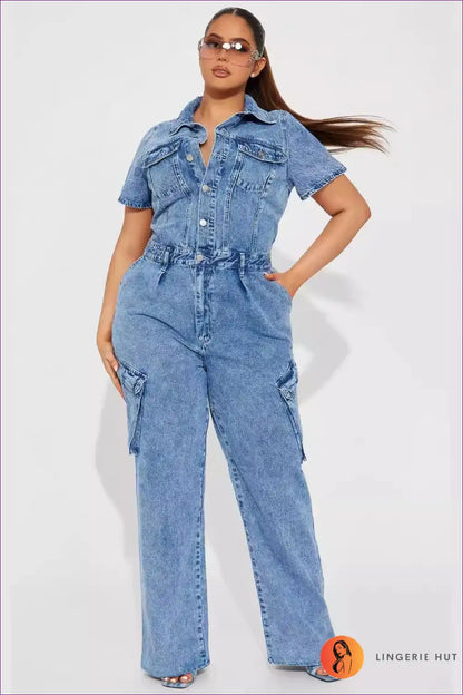 Trendy Denim Utility Jumpsuit - Effortless Style