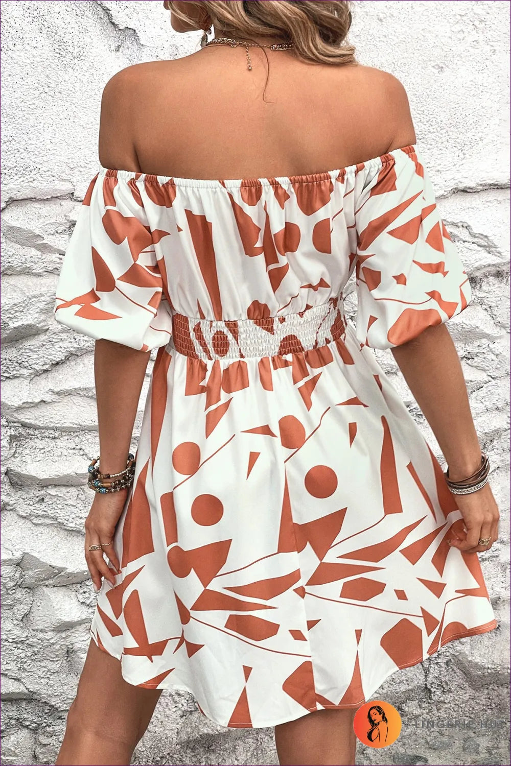 Elevate Your Wardrobe With Our Trendy Off-shoulder Printed Dress. a Fashion Essential, This Dress Combines