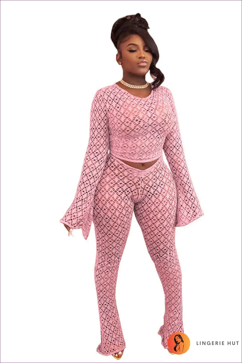 Trendy Pink Mesh Two-piece Set - Effortless Glam For N, s