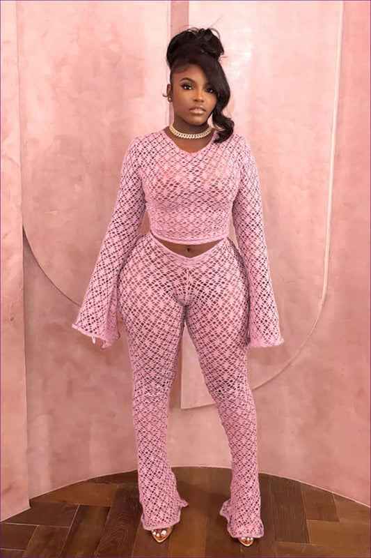 Trendy Pink Mesh Two-piece Set - Effortless Glam For N, s