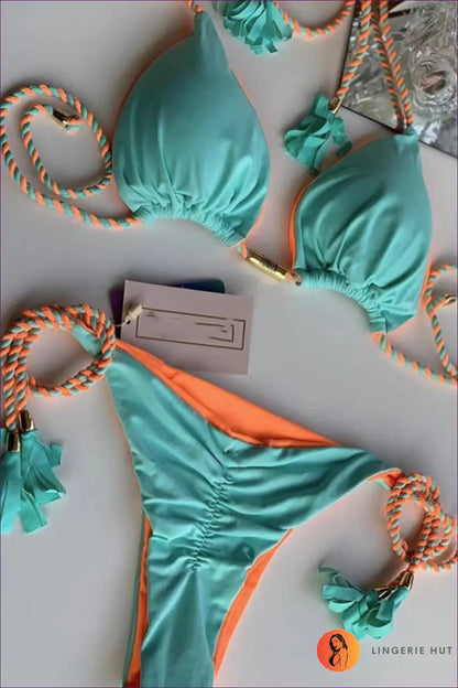 Triangle Bikini with Braided Rope - Free-spirited Summer Edit - s / Multi-3 - Lingerie Hut - Beachwear • Boho • Casual