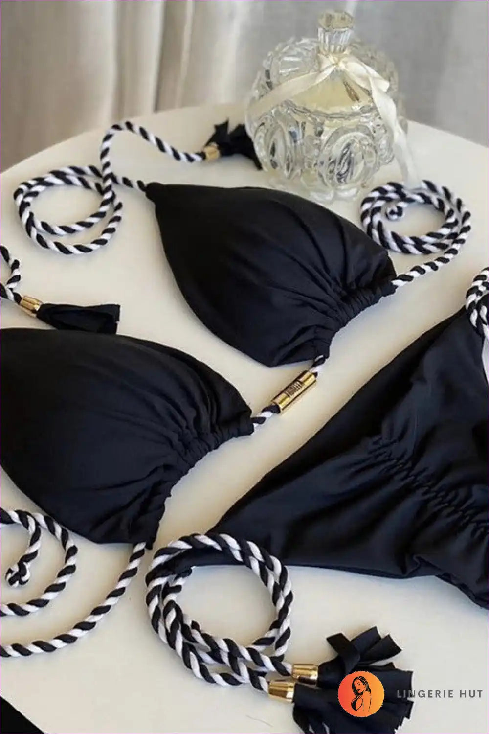 Triangle Bikini with Braided Rope and Tassel Detail for Holidays Beachwear, Bikini, Boho, Casual,