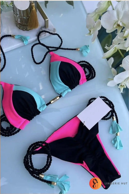 Triangle Bikini with Contrast Trim - Beach Confidence - s / Multicolor-1 - Brazilian • Halter • just in • Low Waist