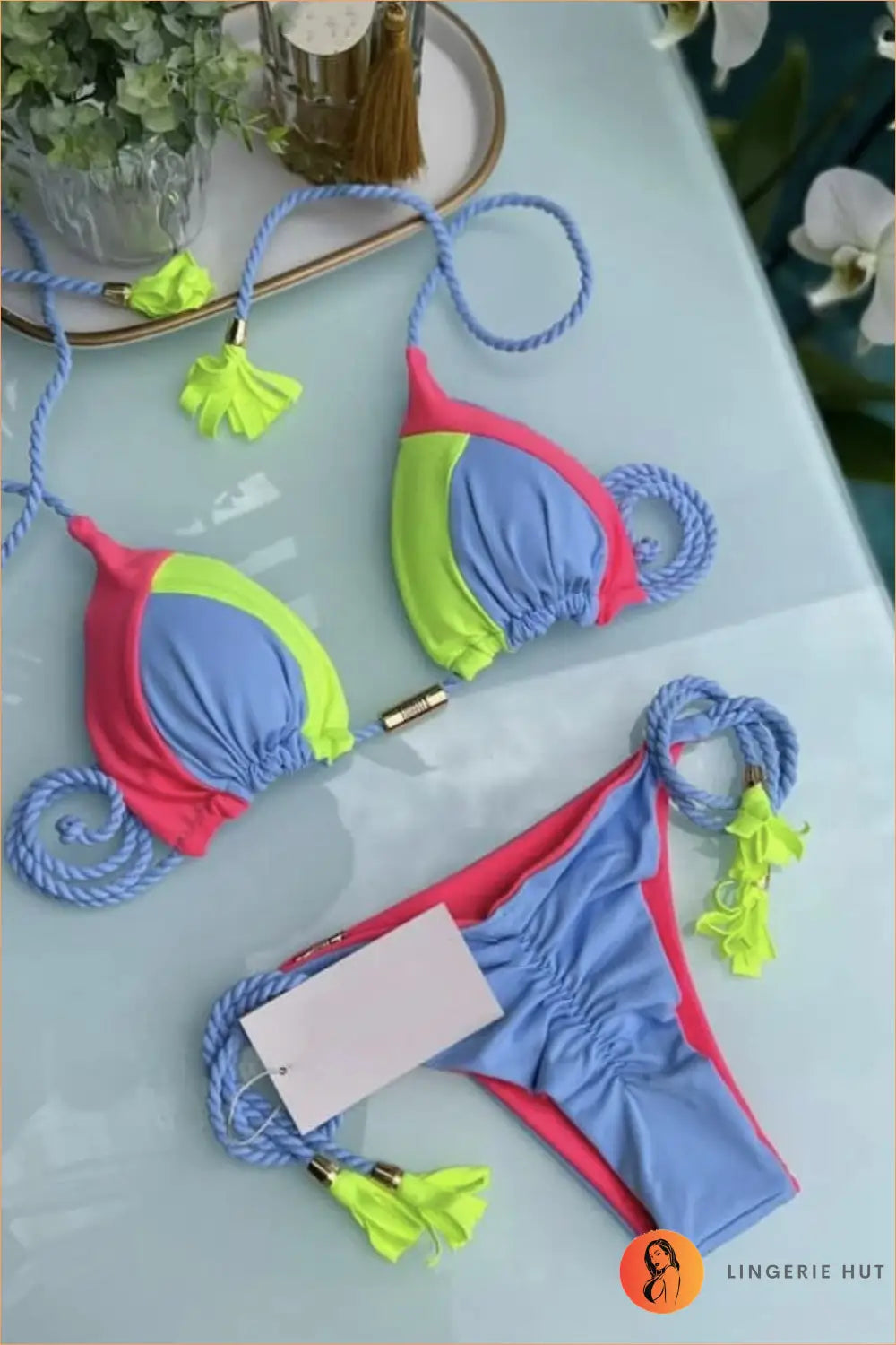 Triangle Bikini with Contrast Trim - Beach Confidence - s / Multicolor - Brazilian • Halter • just in • Low Waist