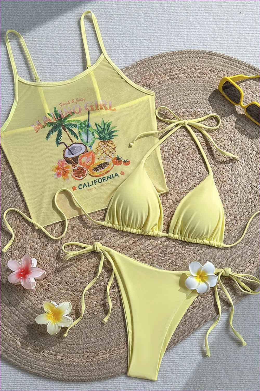 Triangle Bikini with Heart Ring Detail - Sunset Coast Days - Sanyuva