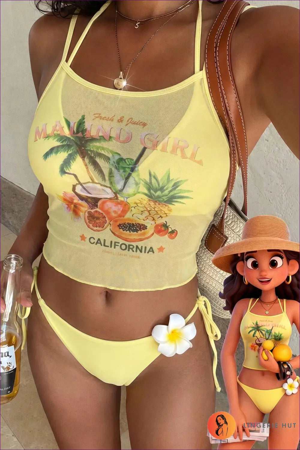 Triangle Bikini with Heart Ring Detail - Sunset Coast Days - s / Yellow - Sanyuva