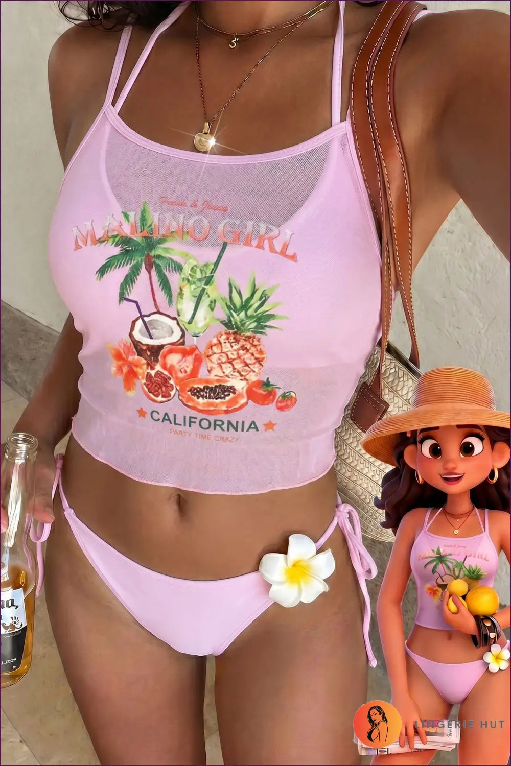 Triangle Bikini with Heart Ring Detail - Sunset Coast Days - s / Pink - Sanyuva