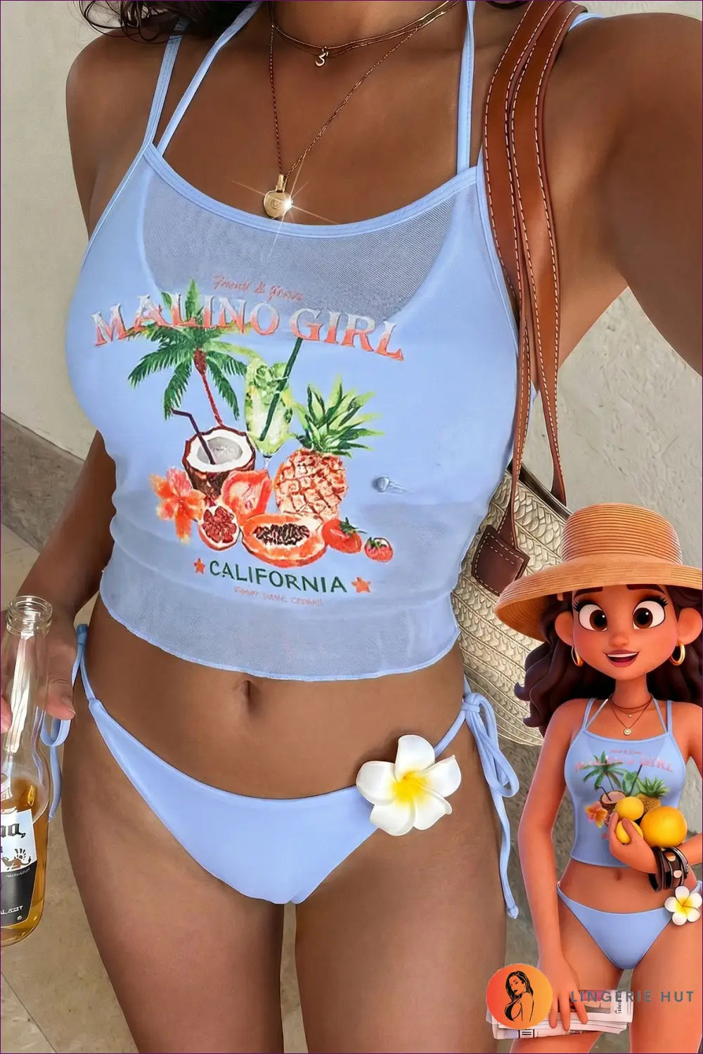 Triangle Bikini with Heart Ring Detail - Sunset Coast Days - s / Blue - Sanyuva