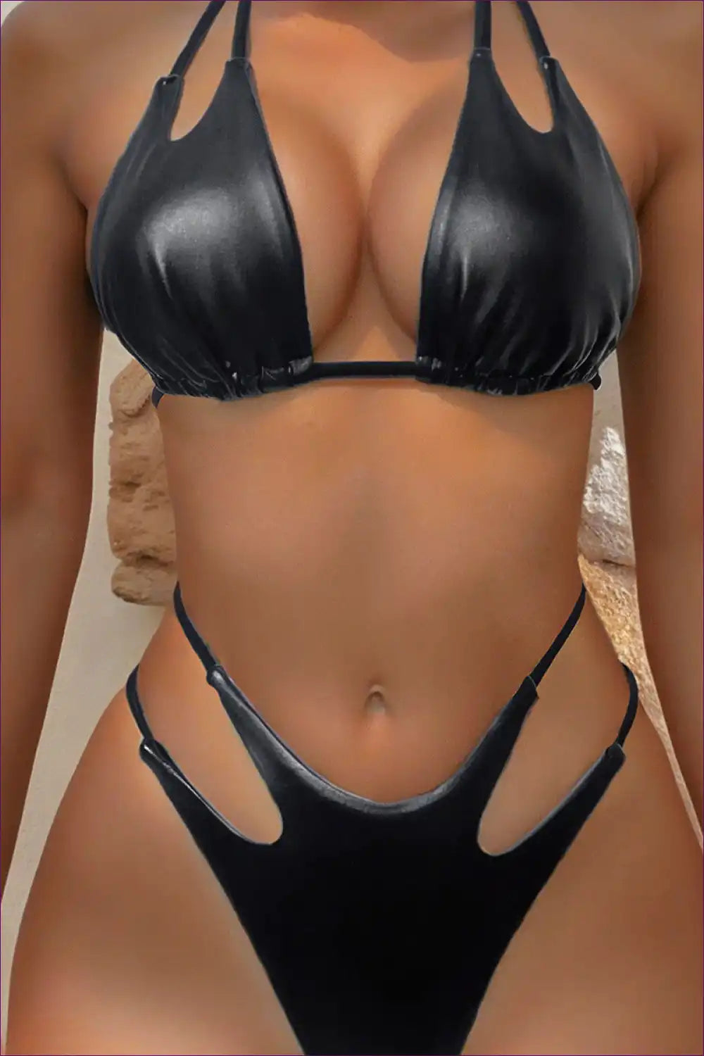 Triangle Bikini Set with Cutout and Strappy Waist Detail for Beachwear, Bikini, Cutout, Halter,