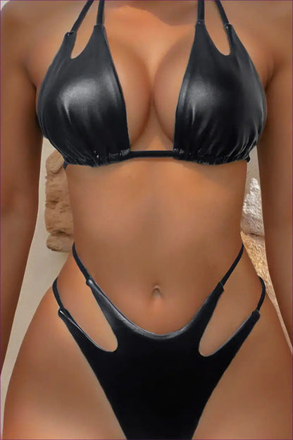 Triangle Bikini Set with Cutout and Strappy Waist Detail for Beachwear, Bikini, Cutout, Halter,